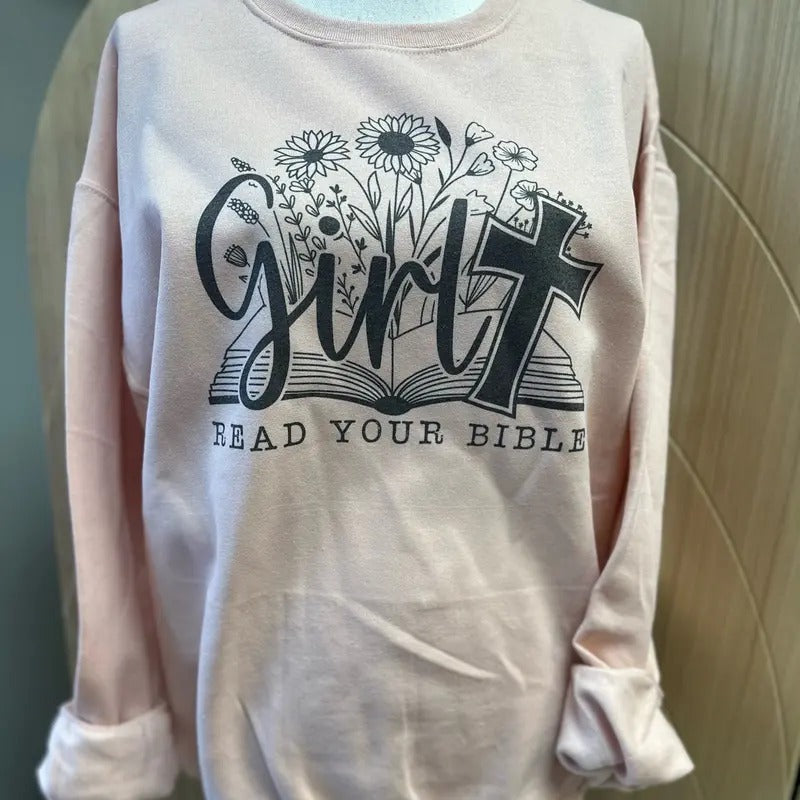 Girl Read Your Bible Blush Pink Christian T-Shirts
