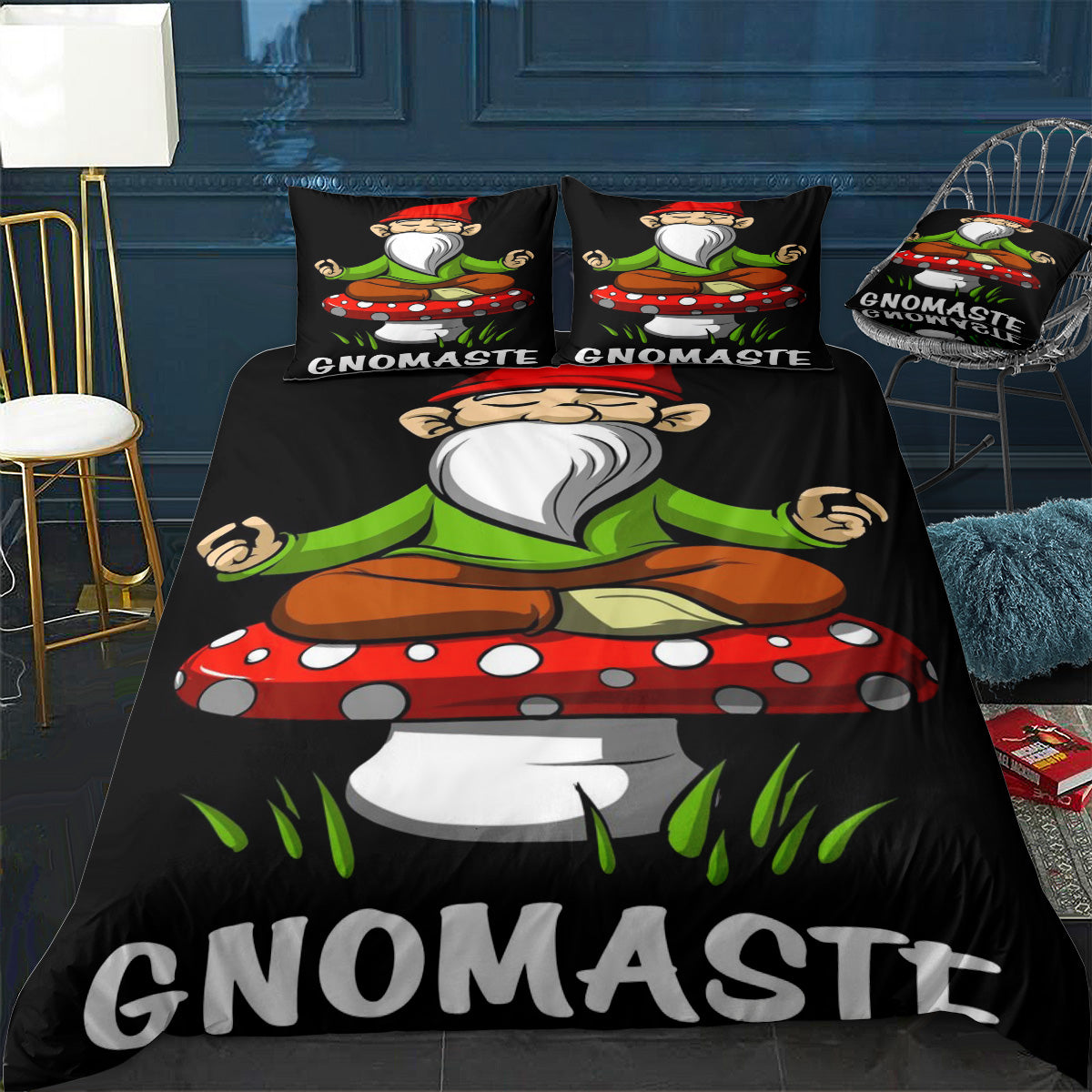 Gnomaste Yoga Gnome Bedding Set (Duvet Cover & Pillow Shams)