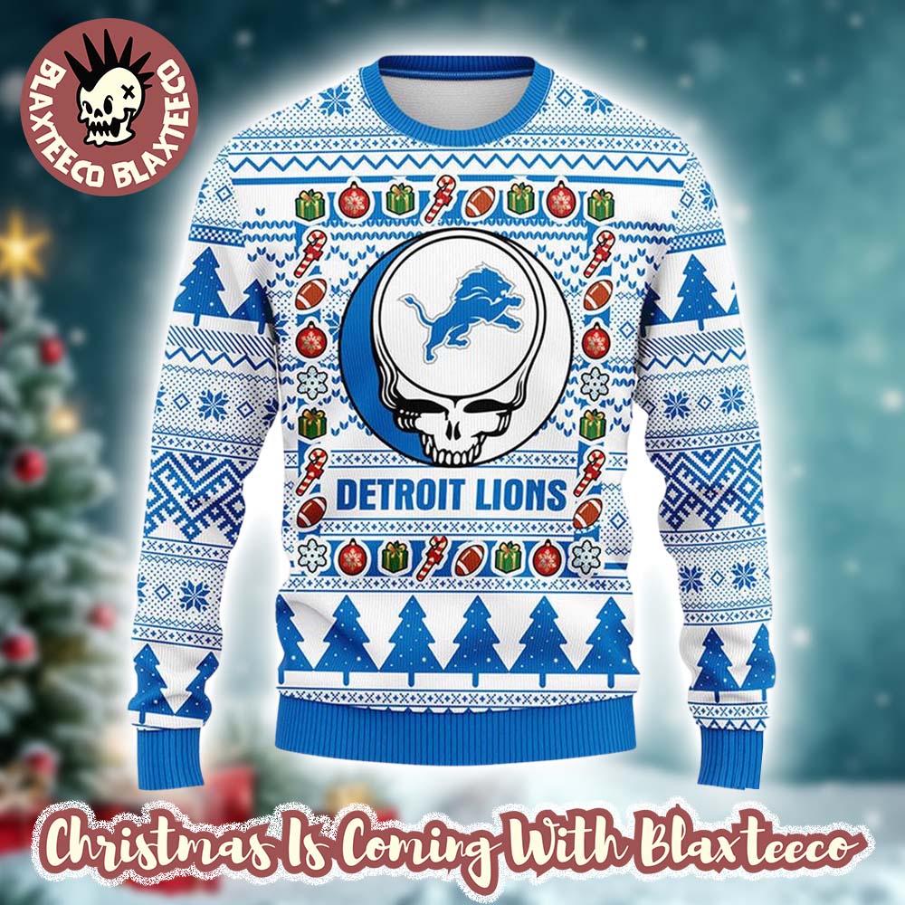 Grateful Dead X NFL Detroit Lions Stealie Logo Ugly Christmas Sweater