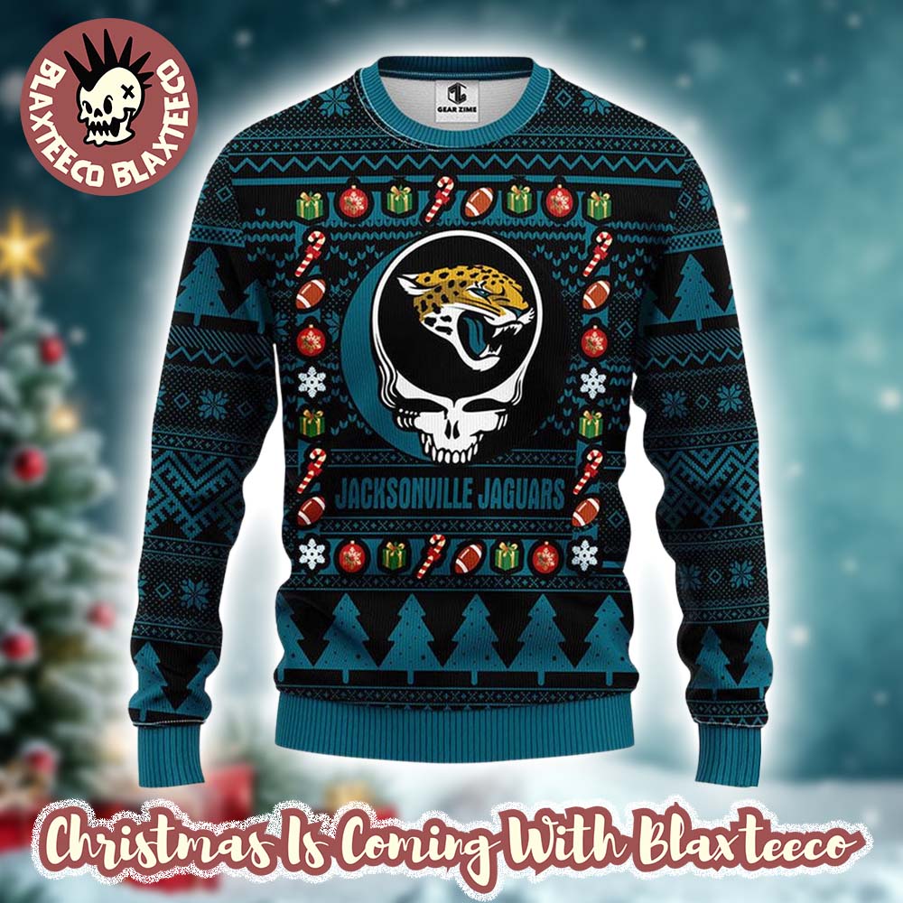Grateful Dead X NFL Jacksonville Jaguars Stealie Logo Ugly Christmas Sweater