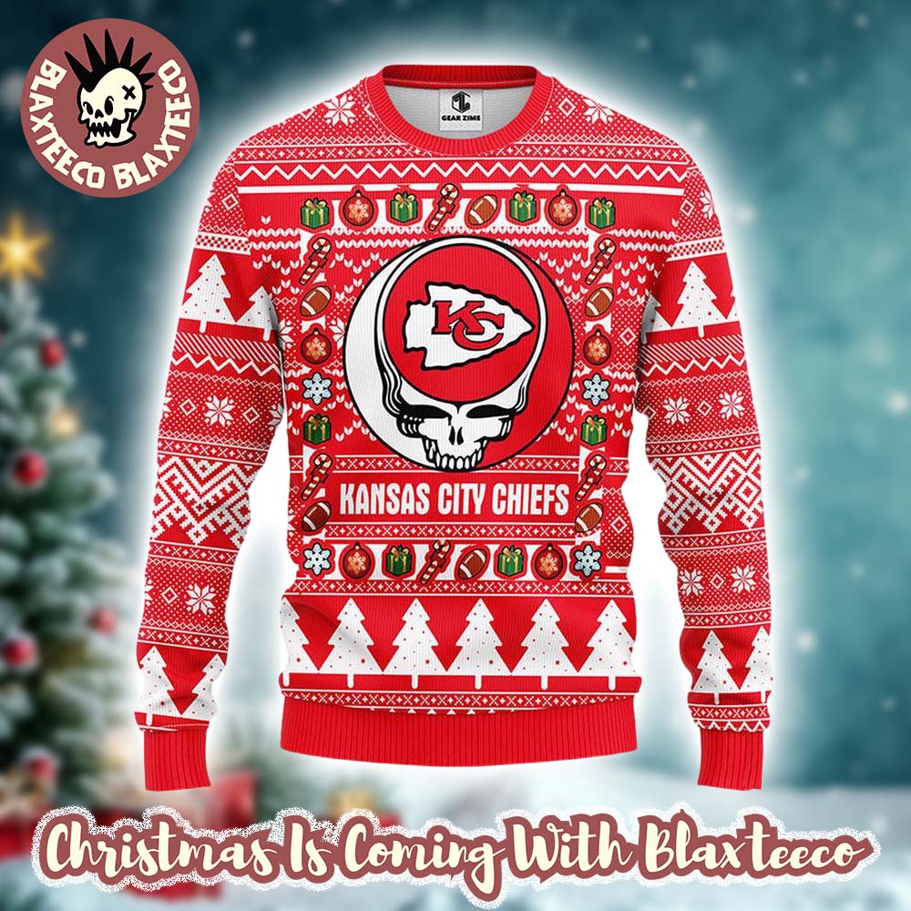 Grateful Dead X NFL Kansas City Chiefs Stealie Logo Ugly Christmas Sweater