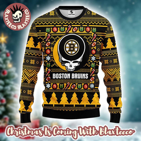 Grateful Dead X NHL Boston Bruins Stealie Logo Ugly Christmas Sweater