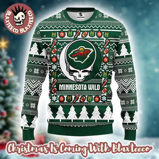 Grateful Dead X NHL Minnesota Wild Stealie Logo Ugly Christmas Sweater
