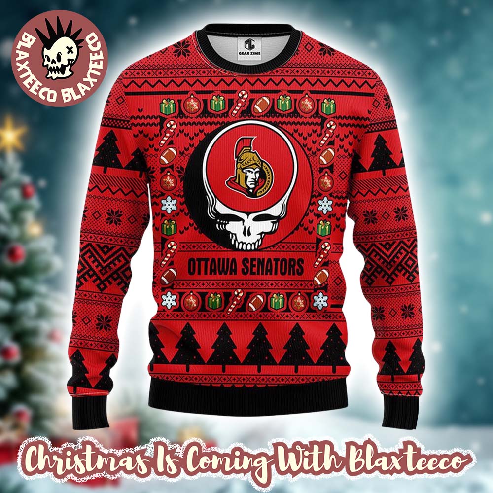 Grateful Dead X NHL Ottawa Senators Stealie Logo Ugly Christmas Sweater