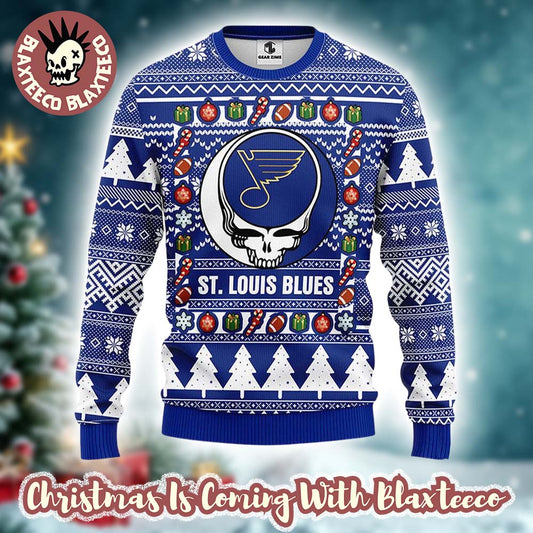 Grateful Dead X NHL St Louis Blues Stealie Logo Ugly Christmas Sweater