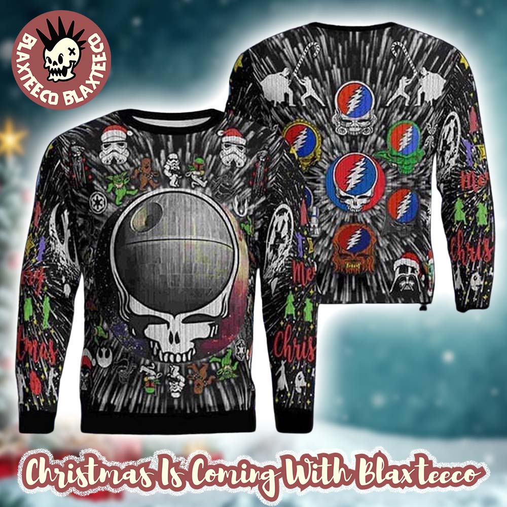 Grateful Dead X Star Wars Funny Characters Design Black Deep Ugly Christmas Sweater