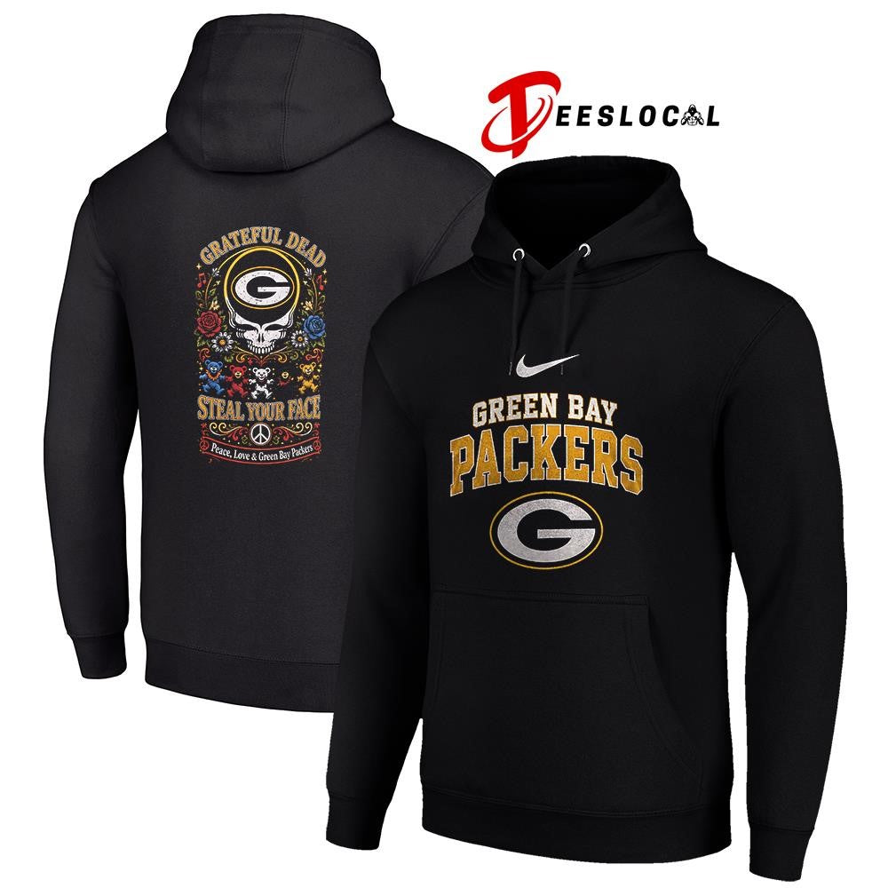 Green Bay Packers x Grateful Dead steal your face peace love logo shirt