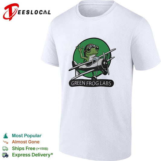 Green Frog Labs airplane flying frog mascot shirt