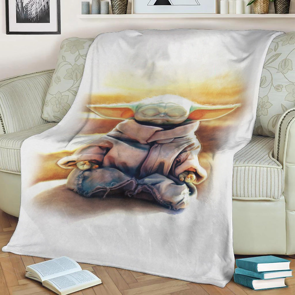 Grogu Meditating Fleece Throw Blanket