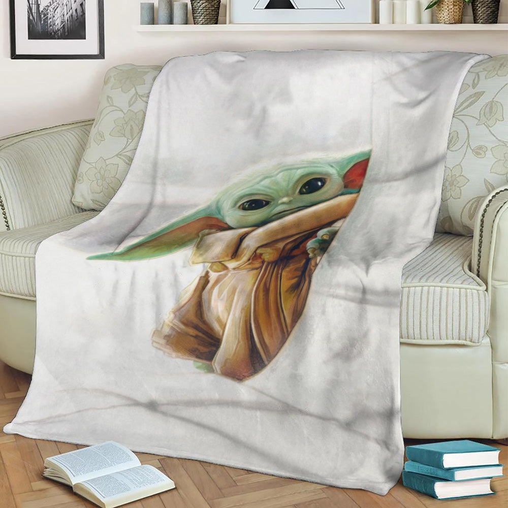 Grogu Peeking In Fleece Throw Blanket