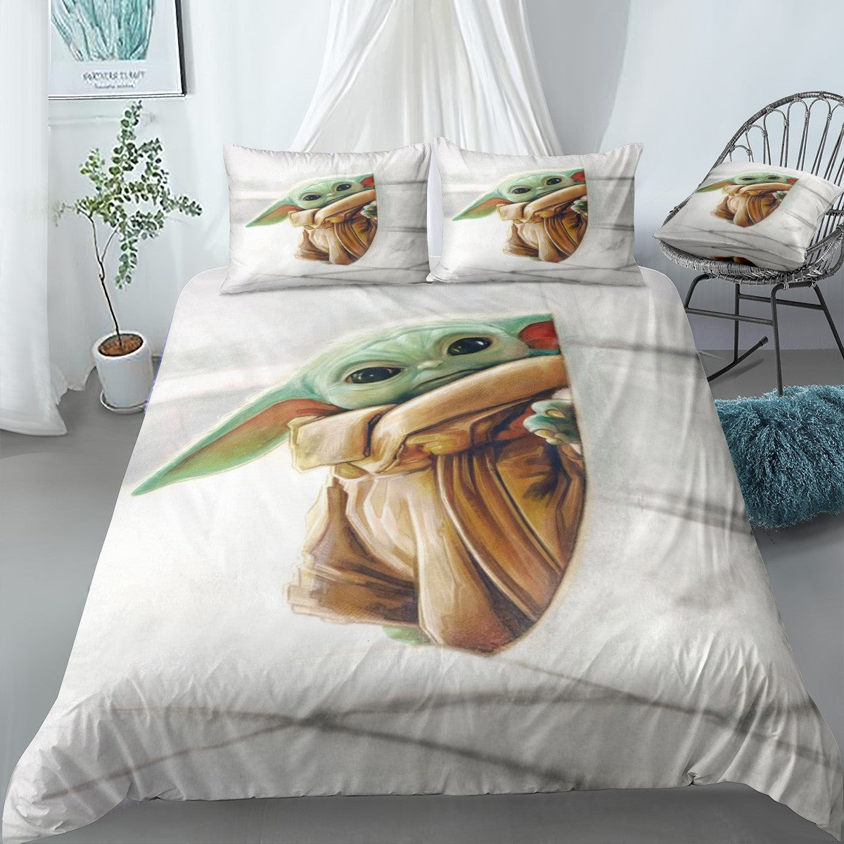 Grogu Peeking In Bedding Set (Duvet Cover & Pillow Shams)