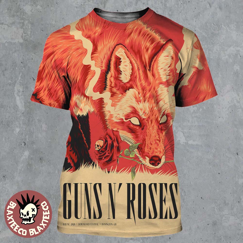 Guns N Roses Download Festival 2026 Event Poster Donington UK On 13 June 2026 The Red Fox All Over Print Shirt