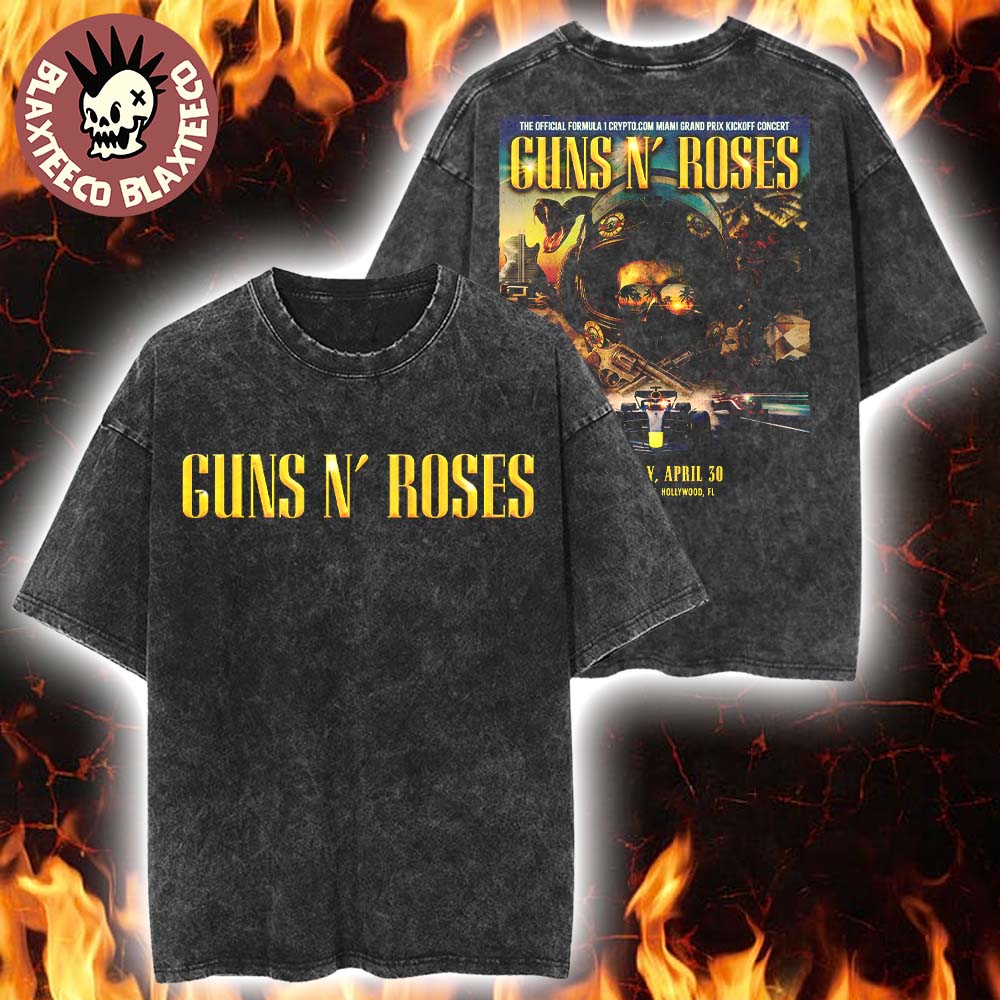Guns N Roses F1 Miami Grand Prix 2026 Venue Poster Kickoff Concert At Hard Rock Hollywood Florida On April 30 2026 Washed Tee