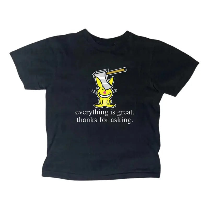 Happy Bunny Everything Is Great Baby Gothic Emo Girl Scene 2000s Casual Cotton Short Sleeve Y2k Top Streetwear Summer Womenswear T-Shirts