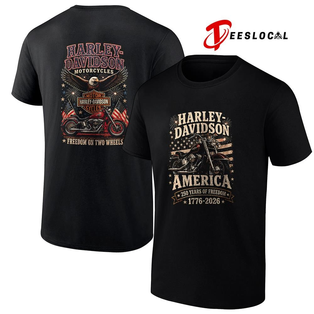 Harley Davidson motorcycle America 250 years of freedom on two wheels shirt