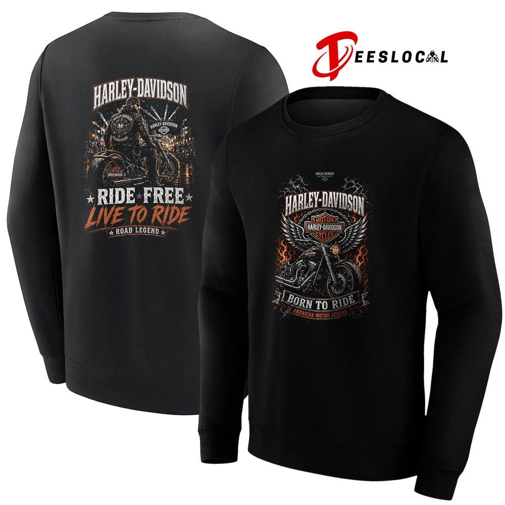 Harley Davidson motorcycles born to ride ride free live to ride road legend graphic shirt