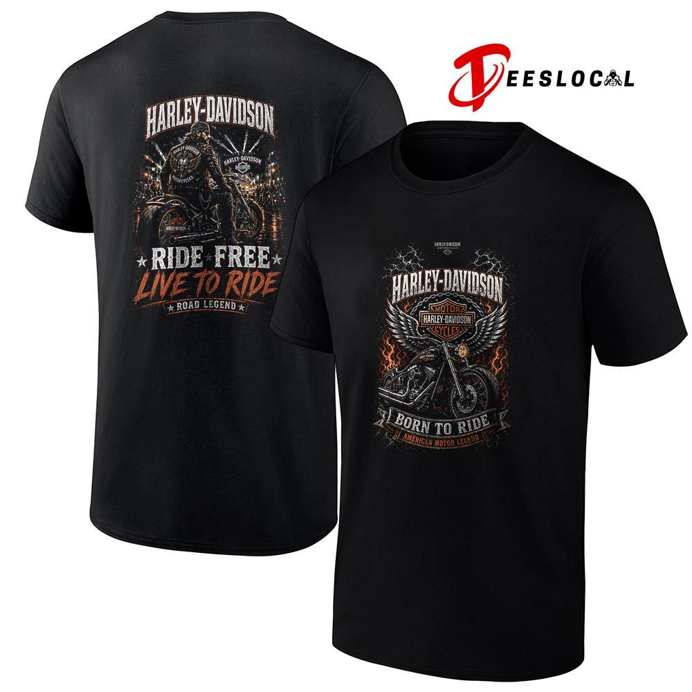 Harley Davidson motorcycles born to ride ride free live to ride road legend graphic shirt