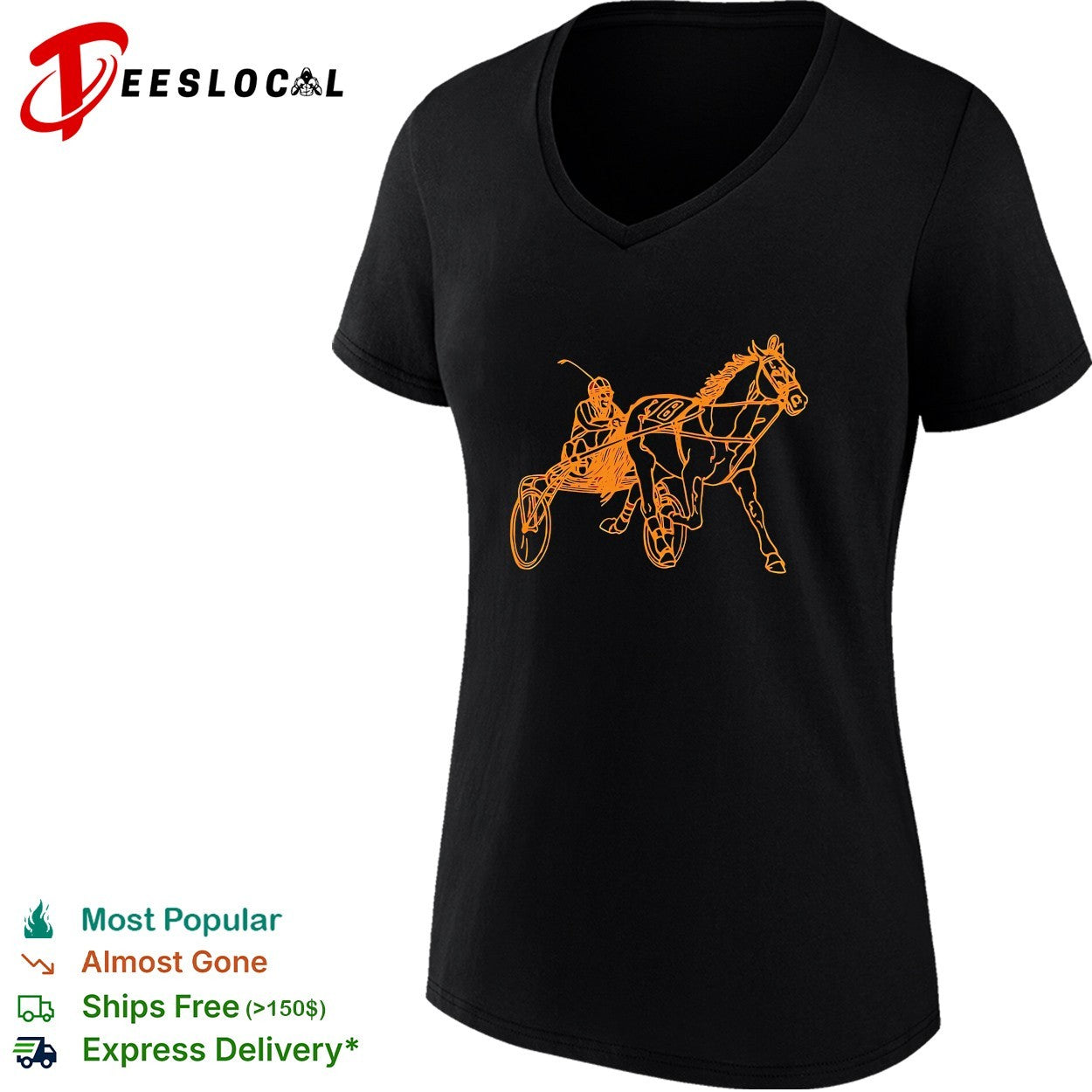 Harness racing horse and jockey line art illustration shirt