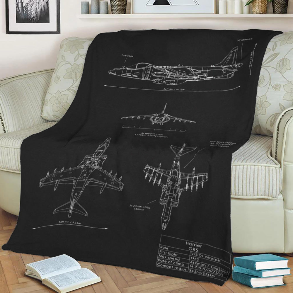 Harrier GR5 Blueprint Fleece Throw Blanket