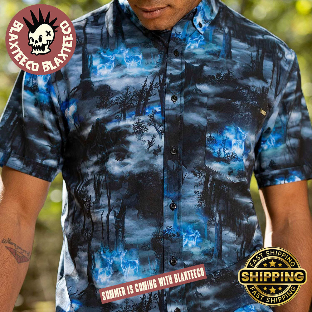 Harry Potter RSVLTS Expecto Patronum Button Short Sleeve Hawaiian Shirt