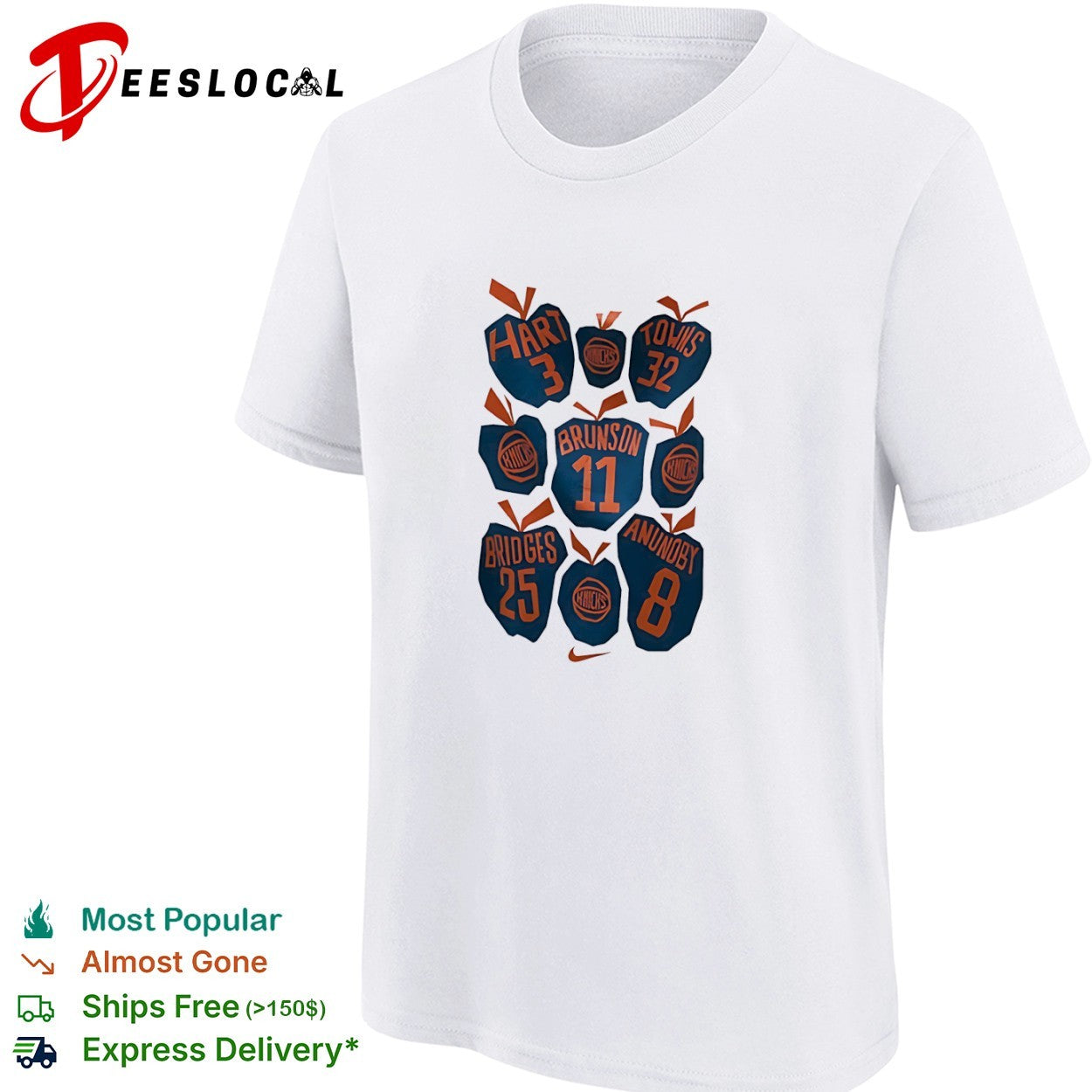 Hart Towns Brunson Bridges Anunoby New York Knicks NBA Apple Big Apple legends name shirt