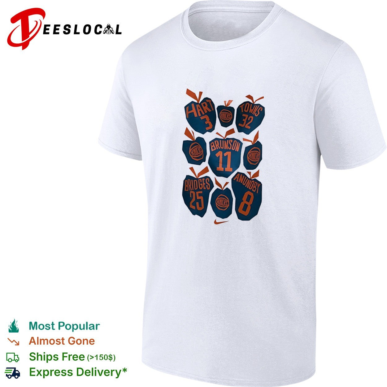 Hart Towns Brunson Bridges Anunoby New York Knicks NBA Apple Big Apple legends name shirt