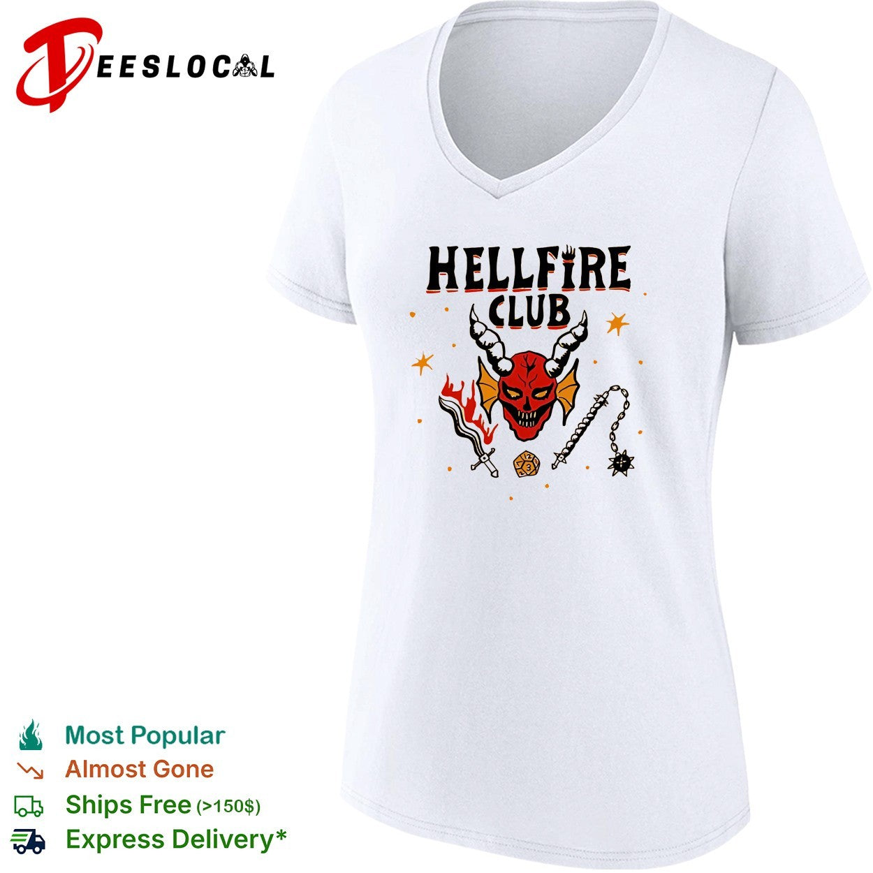 Hellfire Club Stranger Things demon skull DnD graphic shirt