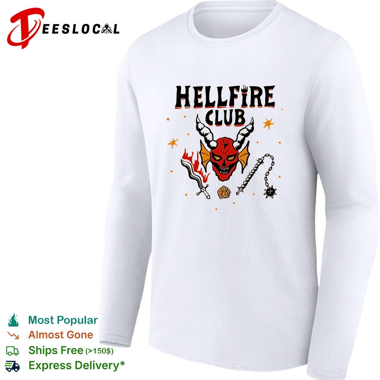 Hellfire Club Stranger Things demon skull DnD graphic shirt