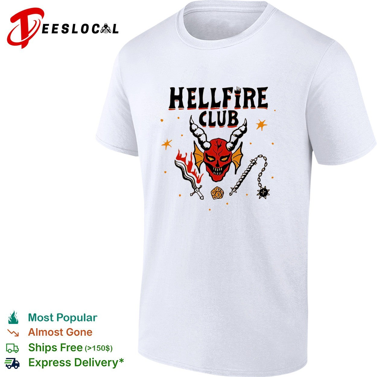 Hellfire Club Stranger Things demon skull DnD graphic shirt