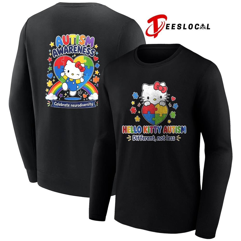 Hello Kitty Autism awareness different not less celebrate neurodiversity shirt