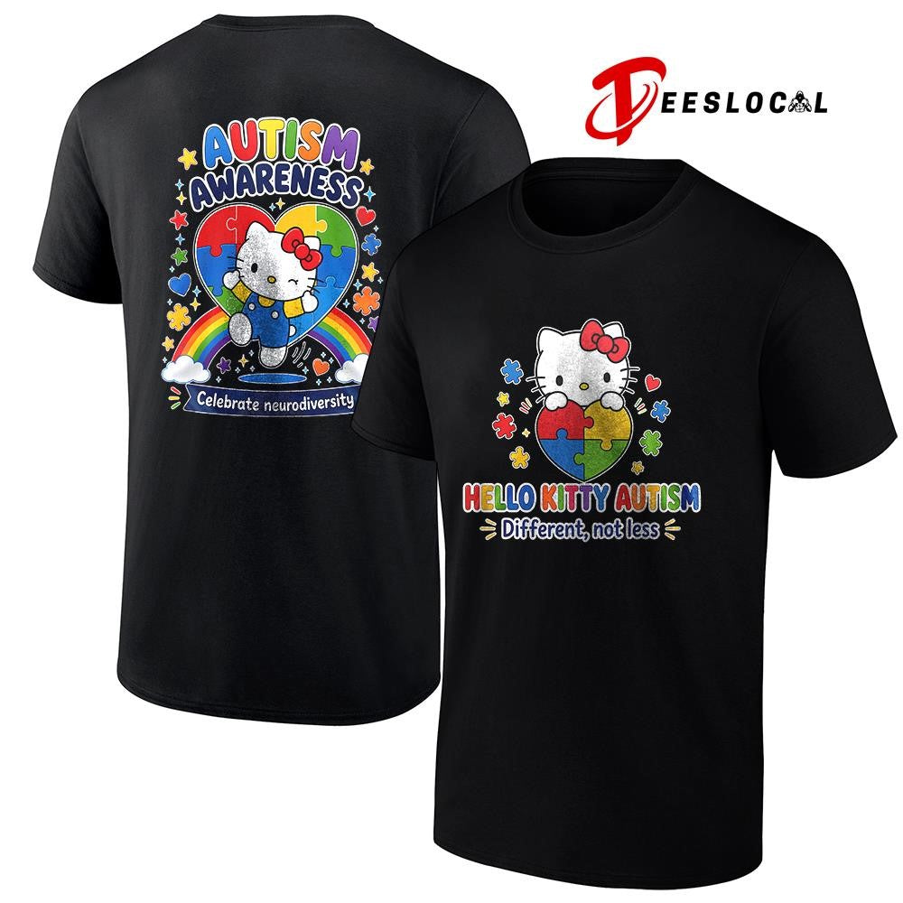 Hello Kitty Autism awareness different not less celebrate neurodiversity shirt