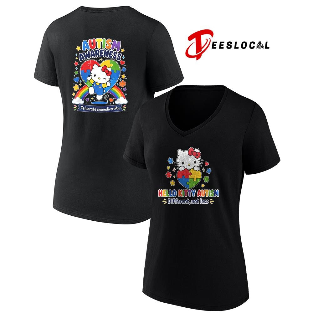 Hello Kitty Autism awareness different not less celebrate neurodiversity shirt