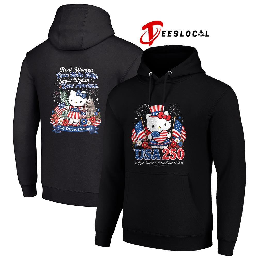 Hello Kitty USA 250 red white and blue since 1776 graphic shirt