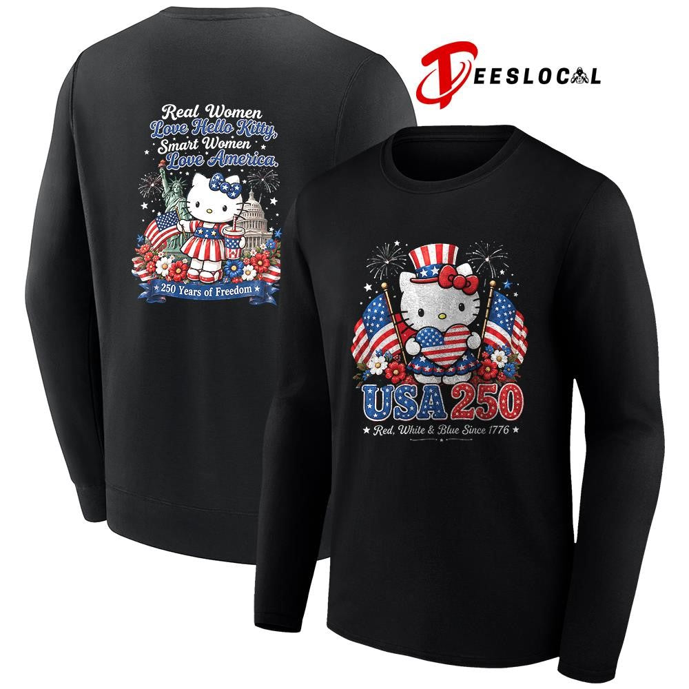 Hello Kitty USA 250 red white and blue since 1776 graphic shirt