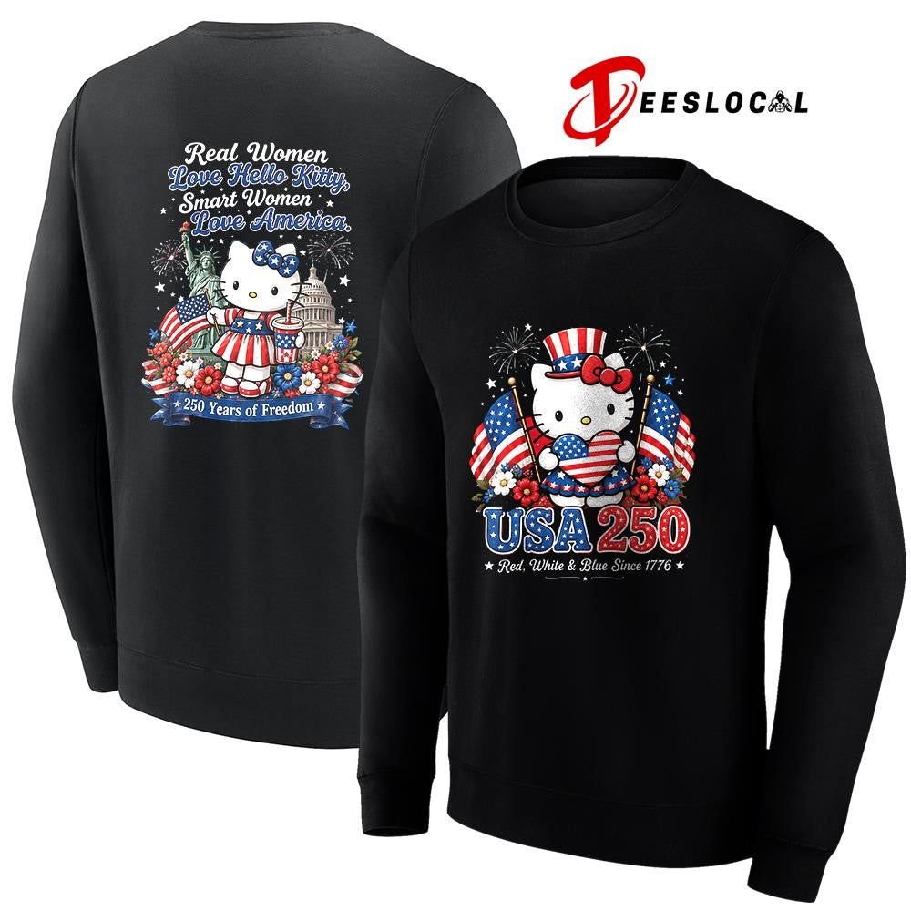 Hello Kitty USA 250 red white and blue since 1776 graphic shirt