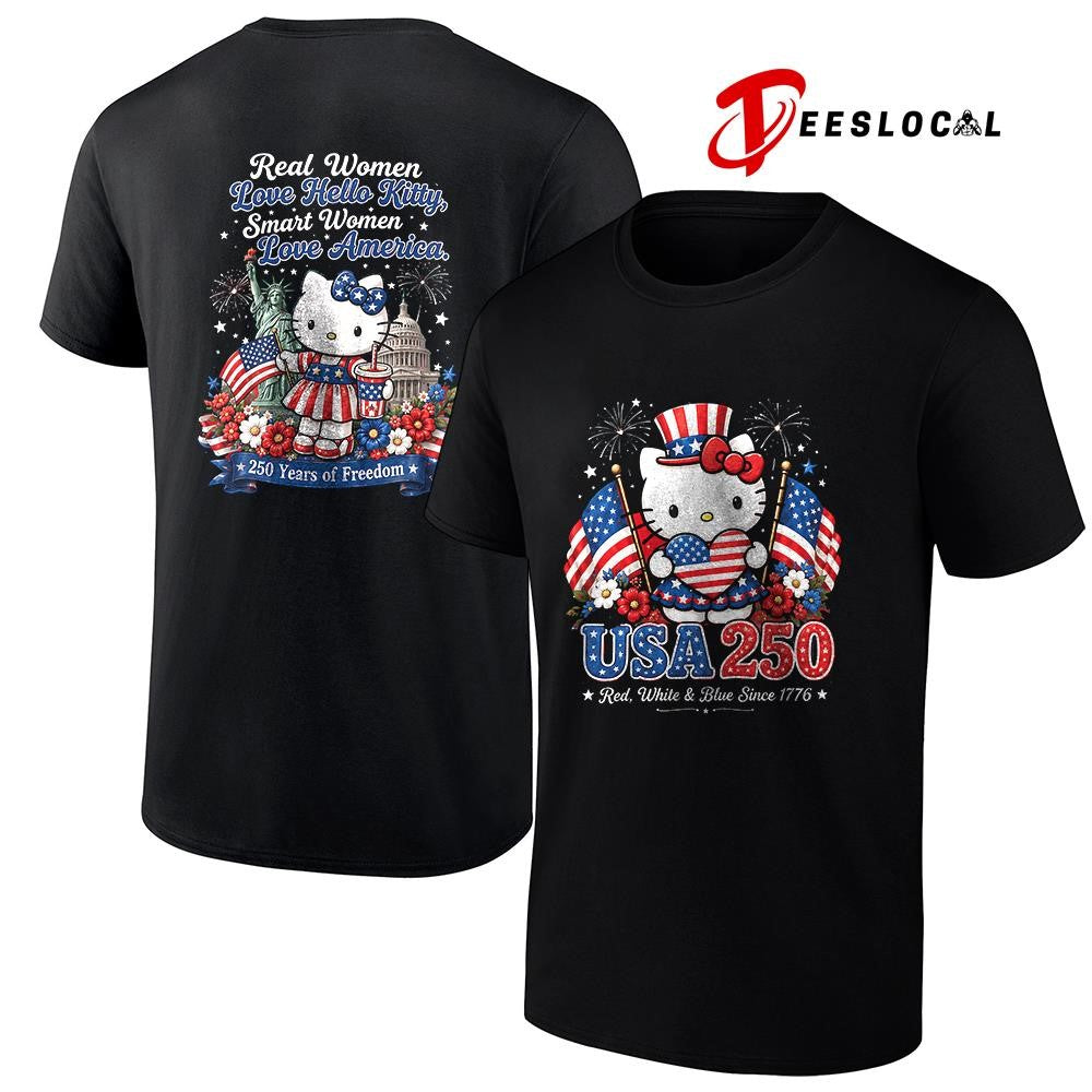 Hello Kitty USA 250 red white and blue since 1776 graphic shirt