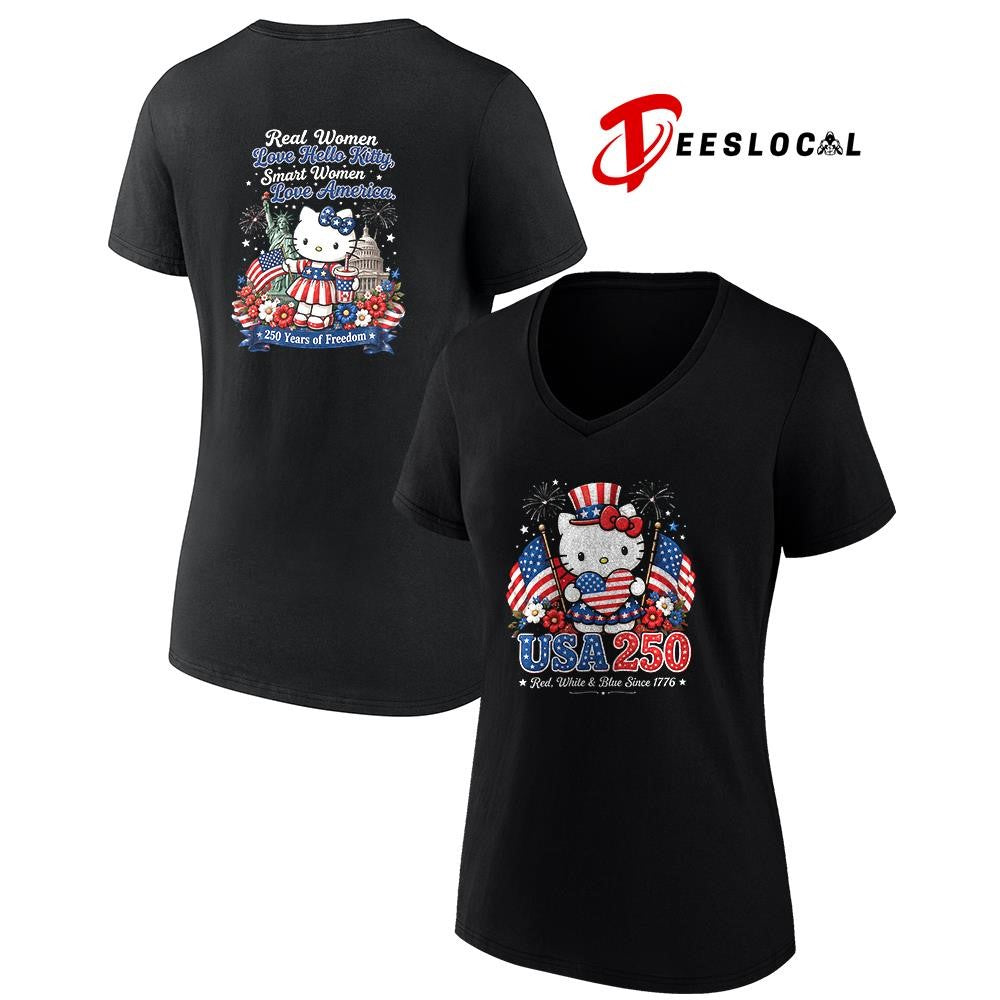 Hello Kitty USA 250 red white and blue since 1776 graphic shirt