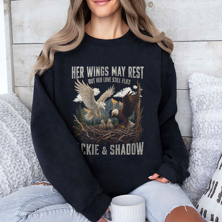 Her Wings May Rest But Her Love Still Flies Jackie & Shadow Bald Eagle T Shirt