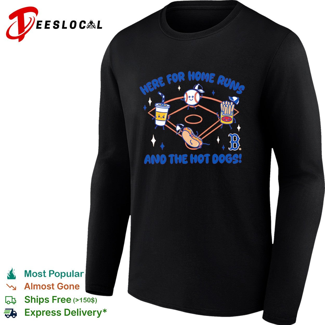 Here for home runs and the hot dogs Boston Red Sox MLB baseball mascot food shirt