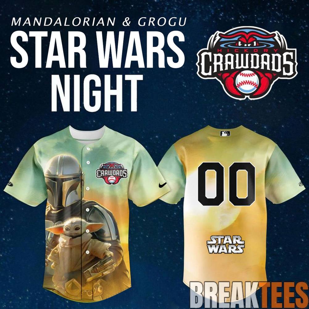Hickory Crawdads Star Wars Night Mandalorian Grogu Custom Baseball Jersey