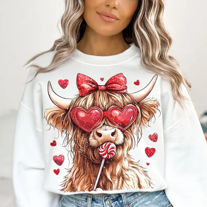 Highlandd Cow Valentine Coquette Shirt Howdy Valentine T-Shirts