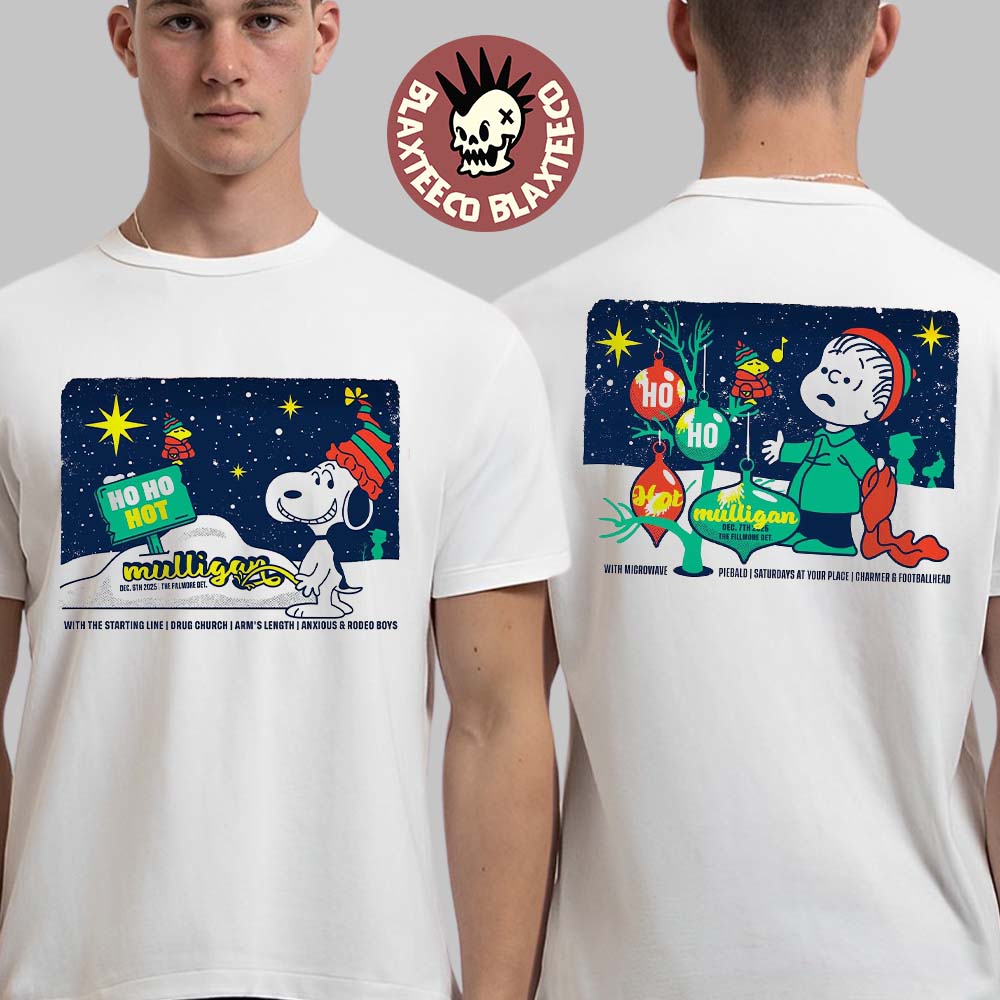 Ho Ho Hot Mulligan Detroit Michigan 2025 Night 1 And 2 Combined VIP Poster At The Fillmore On December 6 And 7 2025 Festive The Peanuts Two Sided T-Shirt