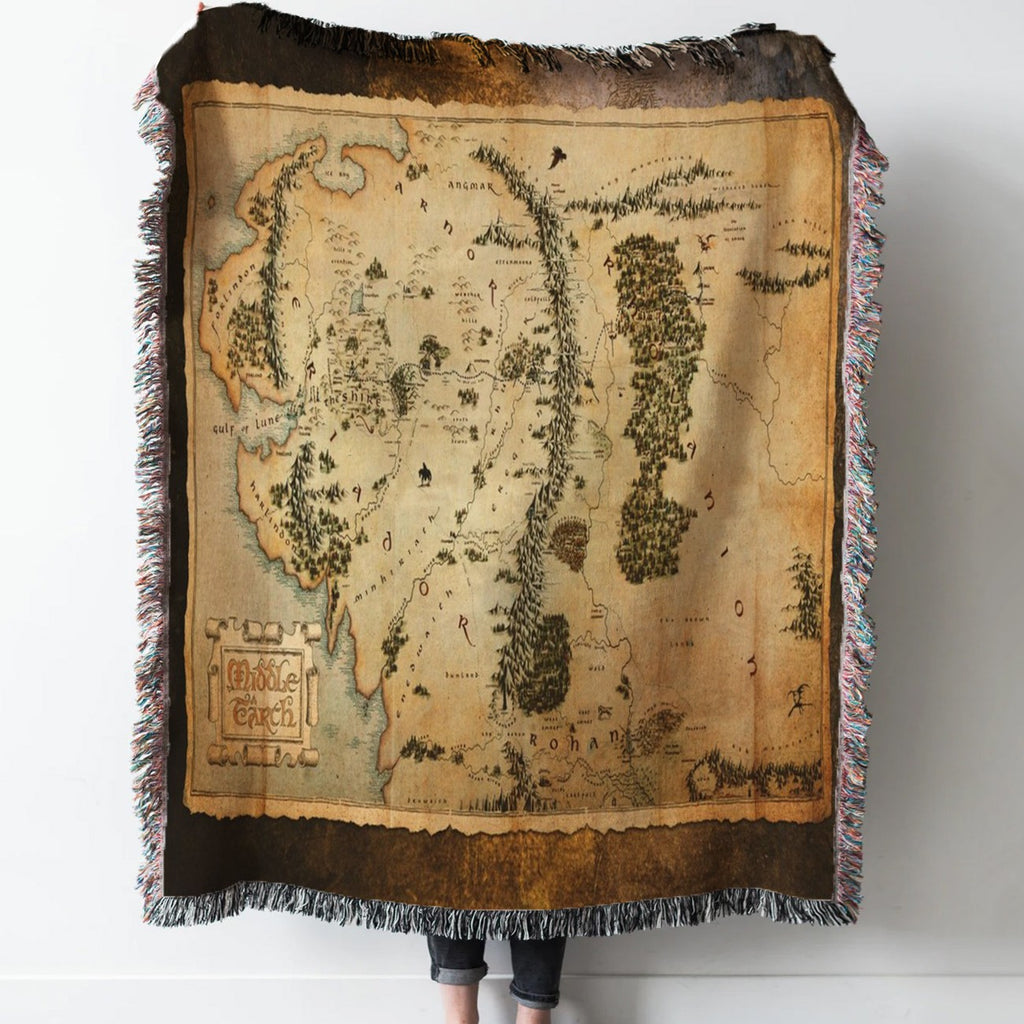 Hobbit Middle-Earth Map Woven Tapestry Throw Blanket with Fringe