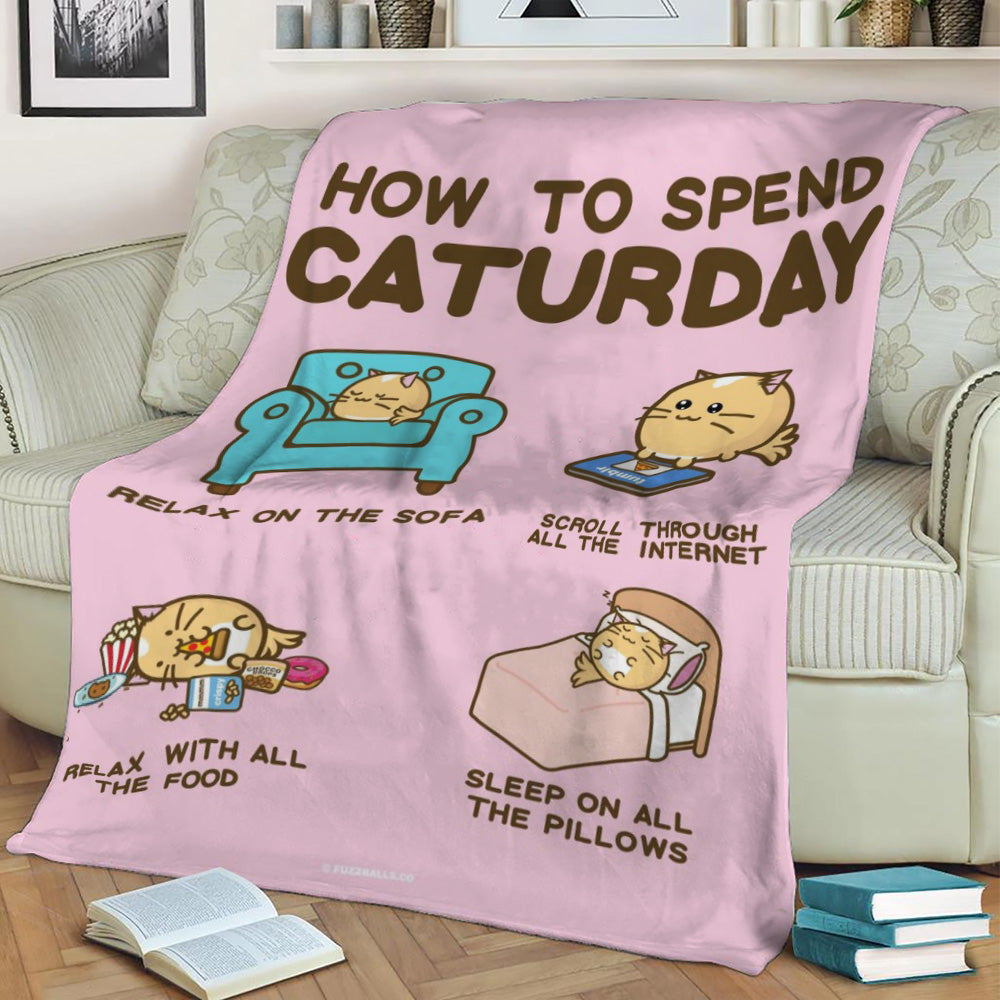 How To Spend Caturday Fleece Throw Blanket