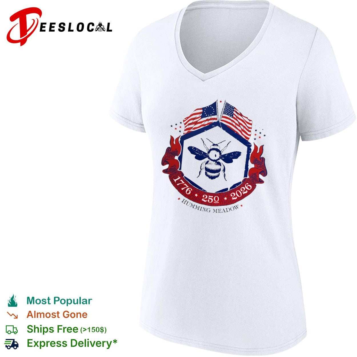 Humming Meadow 1776 250 2026 American Bee Patriotic Semiquincentennial Anniversary shirt