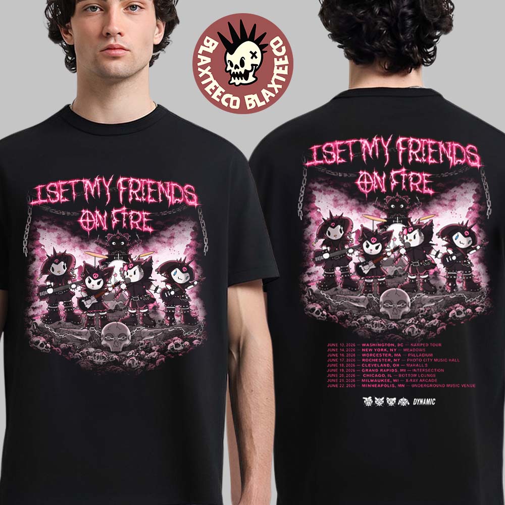 I Set My Friends On Fire Warped Tour North America 2026 Hello Kitty Style Art Two Sided T-Shirt