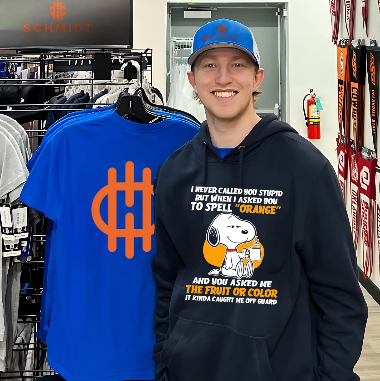 I never called you stupid but when I asked you to spell orange Snoopy shirt