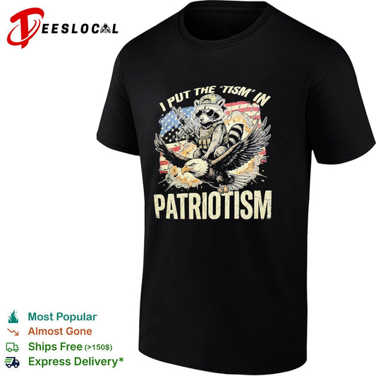 I put the tism in patriotism Raccoon riding eagle tactical weapon graphic shirt