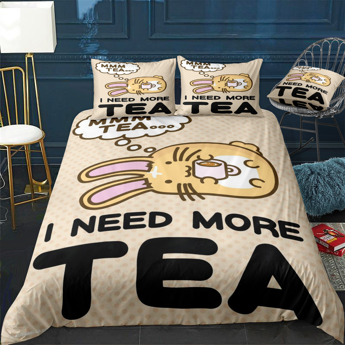 I Need More Tea Bunny Bedding Set (Duvet Cover & Pillow Shams)