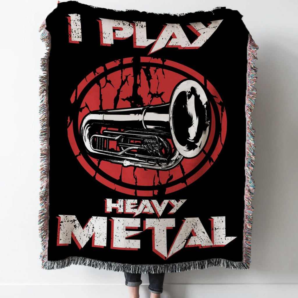 I Play Heavy Metal Tuba Woven Tapestry Throw Blanket with Fringe